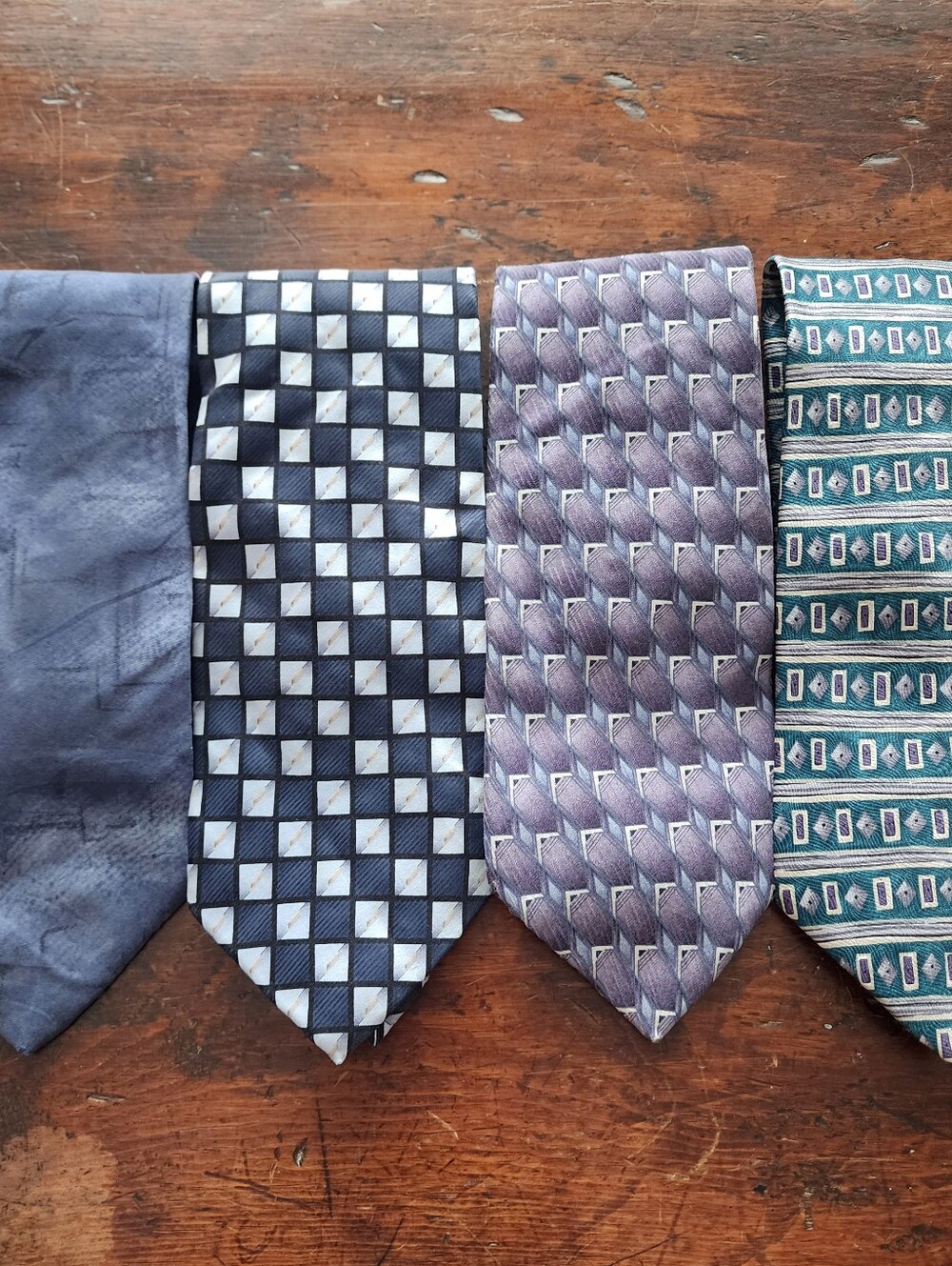 Lot Of 4 Men's Luxury 100% Silk Neckties Ties Geometric Green Blue Purple Mixed